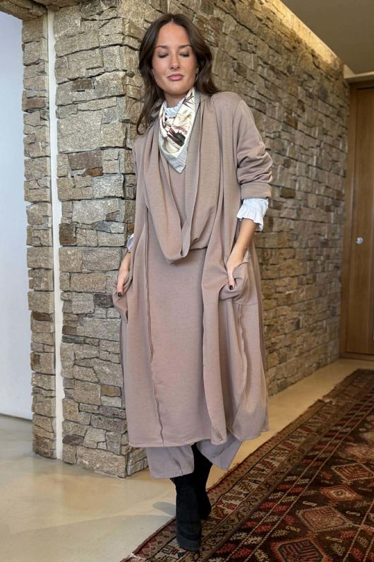 Sola Smart Tech Cowl Cocoon Dress Mocha